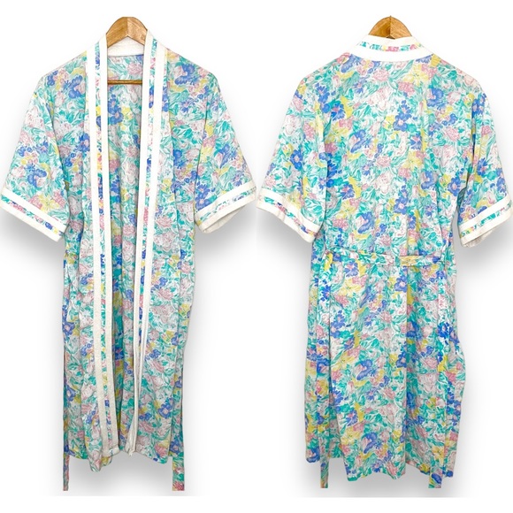 Vintage Retro 80s Floral Wrapper Robe - Picture 2 of 6